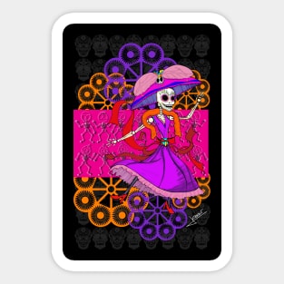 lovely catrina in mexican dancing in the day of the death Sticker